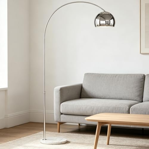 Murmurglow 71 Modern Adjustable Chrome Arc Floor Lamp with Dome Shade