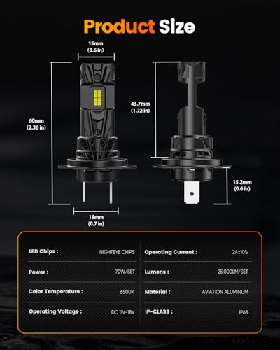 NIGHTEYE H7 LED Headlight Bulb - 600% 25000LM 1:1 Size H7 Headlight Bulb, 6500K Cool White Super Bright, Plug and Play,IP68 Waterproof,Pack of 2 - Image 6