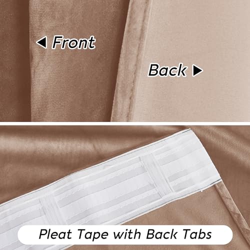 Image of RYB HOME Blush Velvet Curtains 72 inches with Hook Belt, Back Tab | Thermal Insulated, Privacy UV Heat Blocking, Luxurious Drapes, Nursery Dormitory Bathroom, W52 x L72, 2 Panels Set