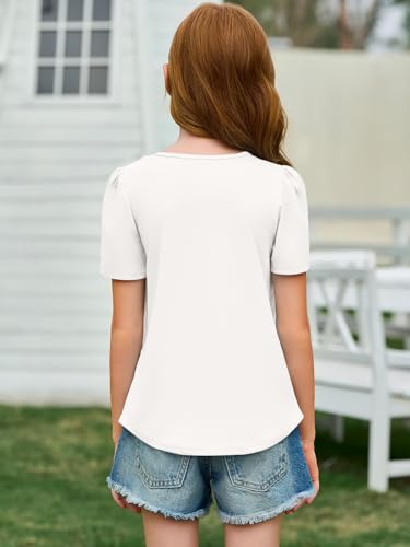 Image of Imily Bela Girls Pleated Short Sleeve T Shirts Kids Summer Crewneck Shirts Casual Tops Tees 5-14 Years