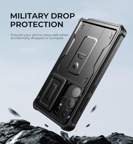 Image of Dexnor for Samsung Galaxy S24 Ultra Case with Built-in Slide Camera Cover & Screen Protector & Kickstand, Shockproof Rugged Case Full-Body Bumper Protective Cover for Galaxy S24 Ultra (2024),Black