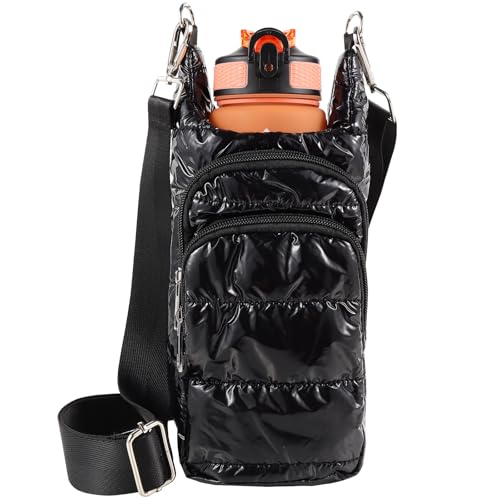 Dealkion Water Bottle Holder with Strap Water Bottle Carrier Bag with Strap Quilted Puffer Sling Purse Crossbody Bags for Women Walking Hiking Cycling