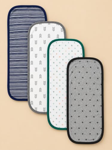Image of TuddyBuddy Baby Burp Cloth Towel Napkins for Baby Large 17x12 Inches, Premium Double Layer 100% Cotton (4 Pcs Burp Towels, Whites Grey & Blue Stripes)