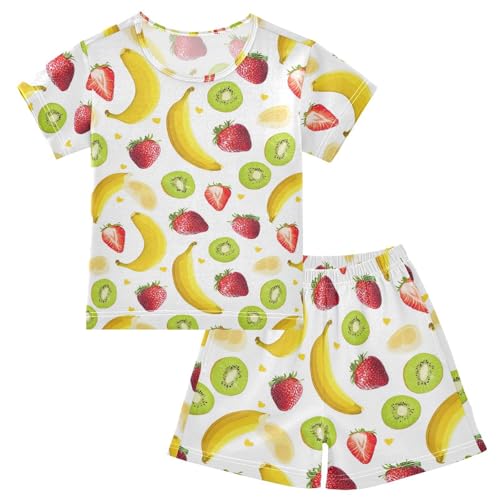 Vdsrup Banana Strawberry Summer Pajamas Set Short Cotton Sleepwear 2 Piece Unisex 5Y