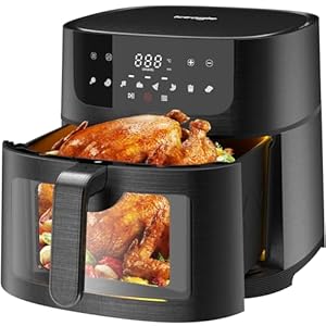 Heteluchtfriteuse XXL Air Fryer 9L – heteluchtfriteuse met groot kijkvenster | friteuse airfryer zonder olie met digitaal led-touchscreen, 8 programma’s, shake-modus, 1800 W, receptenboek