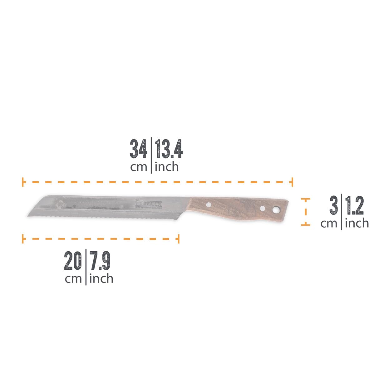 Petromax Brotmesser - 20 cm Klinge Handgeschmiedet - Messer aus Solingen | Rostfreier Edelstahl mit Wellenschliff - Ergonomischer Walnussholzgriff - Unikat-Optik durch individuelle Oxidschicht