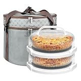 Tmrioplep 2 Pack Pie Carrier with Lids and Handles, Loadable Cupcake or Pizza Storage Containers, Includes Insulated Bags and Insulated Non-Slip Pads, Perfect for Transportation (Grey)