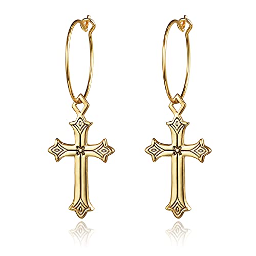 Cross Earrings 14K Gold Plated Dangle Vintage Hoop Mother's Day Special Gifts Cross Earrings For Women Girls #TOP5