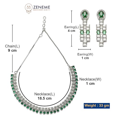 Rhodium-Plated Round Shape American Diamonds Necklace Set