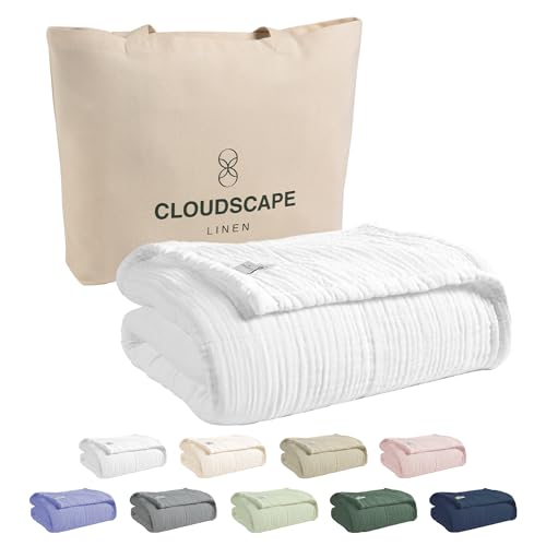Cloud Scape Linen 8-Layer Muslin Blanket King Size for Adult - 100% Cotton, Heavy Weighted and Soft, All Season, Winter Cozy Blanket, Fits up to California King Bed, 92x108, White