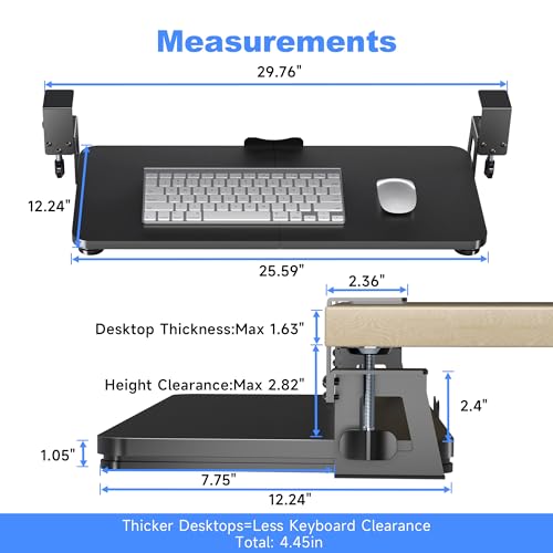 XINLEI Keyboard Tray Under Desk Large C-Clamp 25.6”(30” Including Clamps) x 11.8” Slide-Out Platform Computer Drawer Pull Out Keyboard & Mouse Tray DSF4