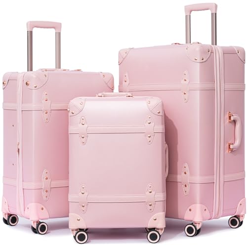 NZBZ Vintage Luggage Set for Women, 3-piece, Blush Pink