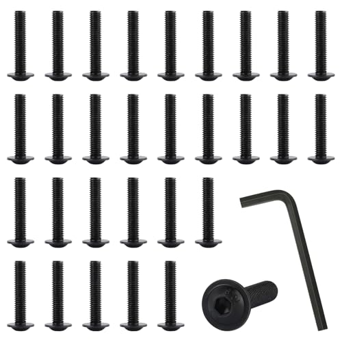 30 viti a testa bombata M6, in acciaio al carbonio, viti a testa piatta M6 x 30 mm, viti M6 nere con esagono incassato e vite a testa semicircolare per la ristrutturazione