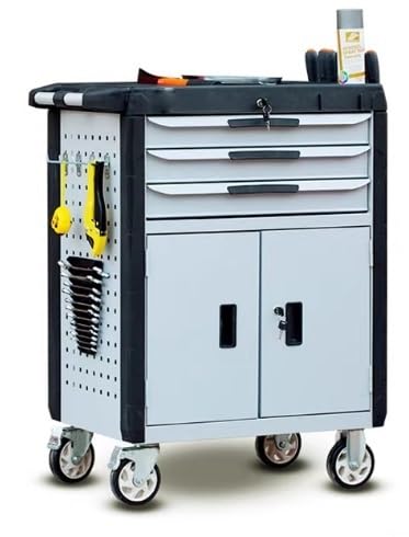 Heavy Duty Lockable Rolling Tool Storage Cart Back View, Metal Workshop Utility Trolley Cabinet For Auto Mechanic Garage Organizer