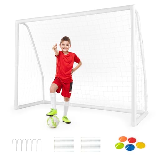 COSTWAY Porteria Futbol Niños, Porterias de Futbol para Jardin, Marco de UPVC, Montaje Rápido, Red Porteria Futbol, 245 X 182 CM, Blanco