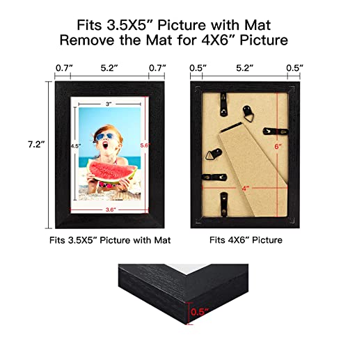 BAIJIALI 4x6 Picture Frame Black Wood Pattern with HD Plexiglass,Display Pictures 3.5x5 with Mat or 4x6 Without Mat, Horizontal and Vertical Formats for Wall and Table Mounting,4 Packs