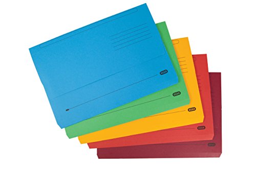 Elba Foolscap 32 mm Capacity Strongline Half-Depth Flap Document Wallet, 320 gsm Manilla, Assorted Colours, Pack of 10