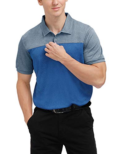 Mens Fashion Short Sleeve Golf Polo Shirts Contrast Color Stitching Causal T Shirts (Blue-Royal Blue,L)