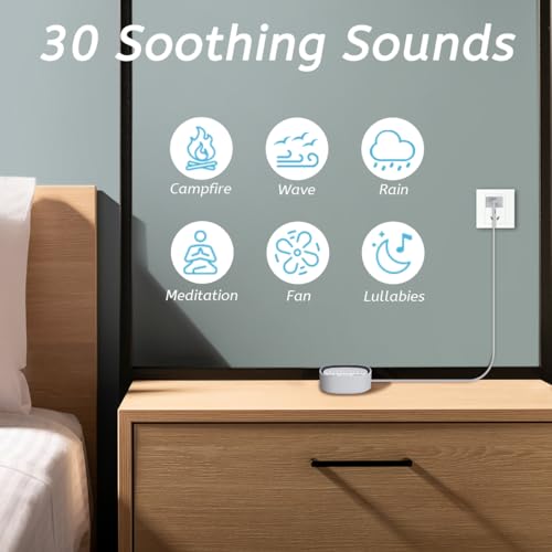 Sleep White Noise Sound Machines with 30 Soothing Sounds 3.5 mm Headphone Jack 5 Timer Settings 32 Precise Volume Memory Function Compact Design Ideal Gift - Image 3