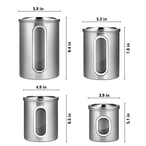 Deppon Airtight Canisters Set For Kitchen, 4-Piece Stainless Steel Food Storage Container With Lids For Kitchen Counter Coffee Tea Nuts Sugar Flour #TOP4