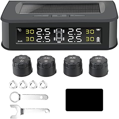 5PCS Solar-Powered Waterproof Tire Pressure Monitoring System (TPMS) with External Sensors - Real-Time Pressure Control Alarm for Car Safety