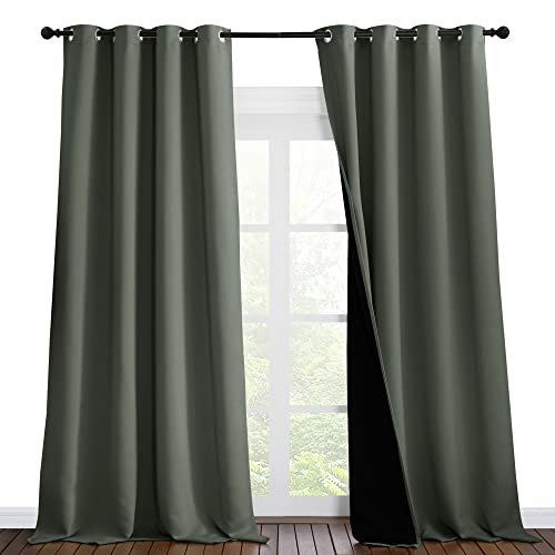 NICETOWN Full Shading Curtains 96 inches Long 2 Panels Set for Windows, Super Heavy-Duty Black Lined Blackout Curtains for Bedroom, Privacy Assured Window Treatment (Dark Mallard, 55 inches W)