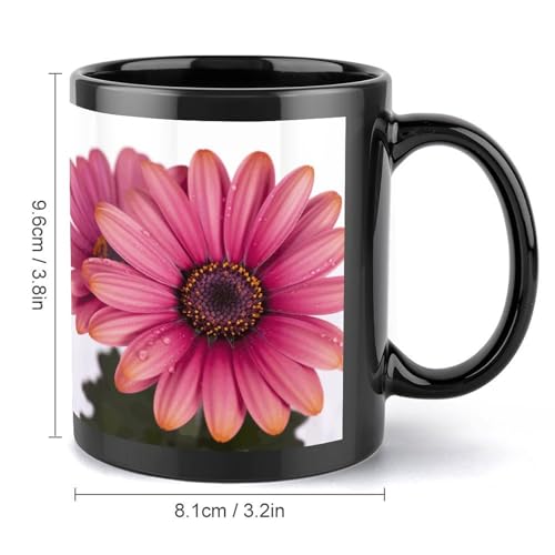 Taza de cerámica rosa con flor margarita y asa grande 11 oz miniatura 2
