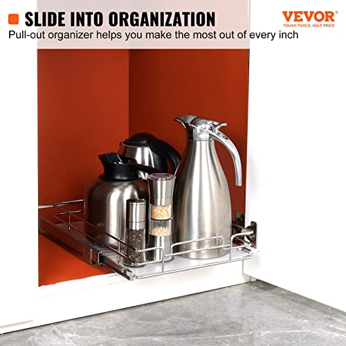 Image of VEVOR 12.5 inchWx21 inchDx3.5 inchH Pull Out Cabinet Organizer, Heavy Duty Slide Out Pantry Shelves, Chrome-Plated Steel Roll Out Drawer, Drawer Storage for Home Under Sink, 14 inchWx22 inchDx7 inchH Install Size for Cabinet