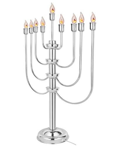 Aviv Judaica Large Electric Menorah for Hanukah Highly Polished Chrome Plated Menora with Flickering Bulbs to Simulate Real Chanukah Candles Big Electronic Minorah