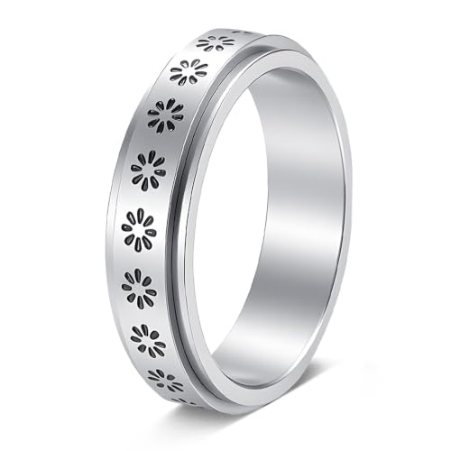 Womens Fidget Rings 6mm Anxiety Spinner Ring Women Stress Ring FL Silver 7