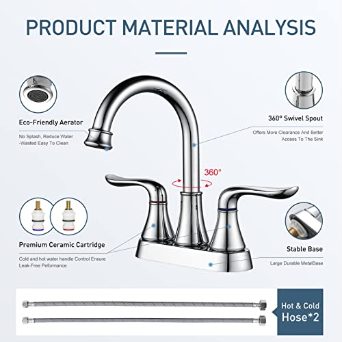 Bathroom Sink Faucet Genbons 4 Inch 2 Handle Centerset Bathroom Faucet Chrome Bath Sink Faucet With Pop-Up Drain Stopper And Supply Hose #TOP2