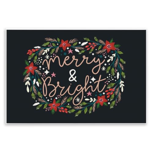 Merry Bright Poinsettia Wreath, 13 x 19 Inch Mounted Print on Wall Plaque