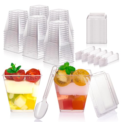 HOMEE 8oz Plastic Dessert Clear Parfait Cups with Lids and Spoons 50 Pack by HOMEE - Used condition - CA$19.42