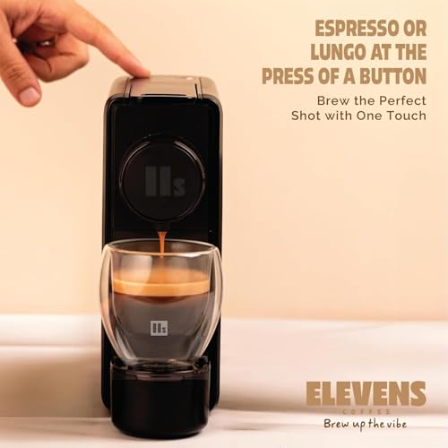 Image of ELEVENS ONE | Coffee Capsule Machine + Variety Pack of 5 Blends (55 Capsules) | Espresso Pod Machine | 19 Bar Pressure | Compatible With Nespresso Pods | Fast Heating System | One Touch | 1100W