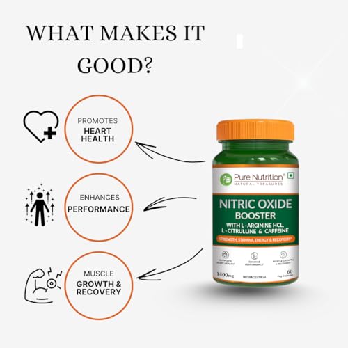 Image of Pure Nutrition Nitric Oxide Booster Supplement 1400mg | Nitric Oxide Booster for Men and Women With L-Arginine, L Citrulline & Caffeine For Muscle Growth Recovery, Immune Booster & Energy Management - 60 Veg Capsules