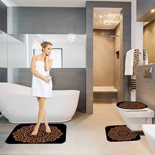 Badezimmer Badematte 3 Teilig Set Mandala rutschfest Badteppiche Saugfähig Memory Foam Badezimmermatte Weich WC… – Bild 5
