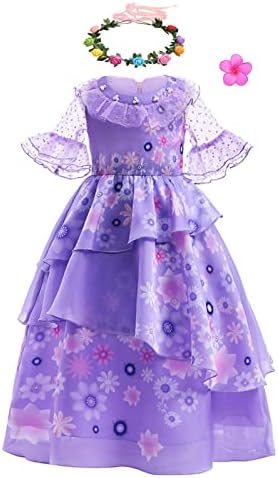 Magwei Encanto Mirabel Isabella Dress Costume For Kids Girls, Isabela Madrigal Princess Dress Cosplay Halloween Dress Up Suit (130(6-7Years), Purple)