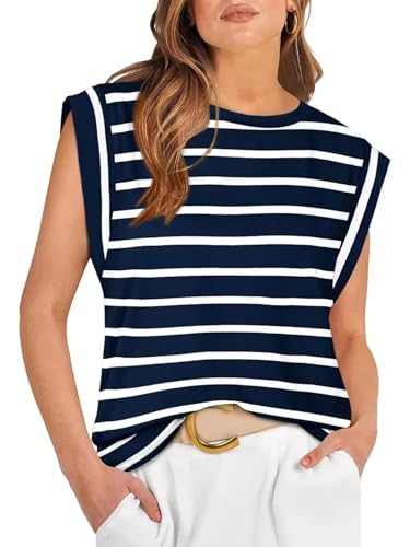 Lista de Blusa - 5 favoritos. 45 SEYOCRO Camiseta Sin Mangas para Mujer con Cuello Redondo (Azul y Blanco Marino,Grande)