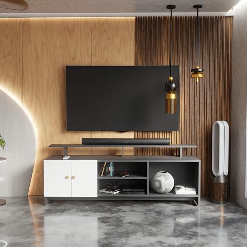 Image of TV Unit for Living Room | TV Cabinet & TV Stand | TV Table for Living Room | Modern Furniture for Home | Assembly-DIY | Color-Grey & White