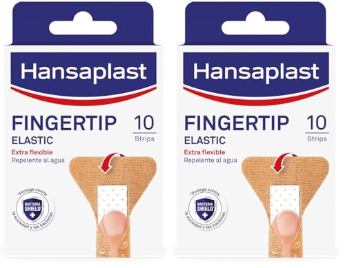 Hansaplast Fingertip Elastic Apósitos adhesivos para la yema de los dedos, apósitos para heridas en dedos repelentes al agua y extraflexibles, bloquean el 99% de las bacterias, 10 unidades
