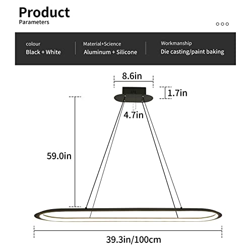 Matven Island Lights, Linear Pendant Light Led Dimmable Hanging Light Fixture, 3000K-6500K With Remote Control,Chandeliers For Dining Room(Black,39.3In) #TOP1