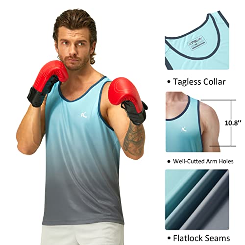 Kpsun Men's Quick Dry Swim Tank Tops Workout Athletic Gym Bodybuilding Fitness Sleeveless Beach Shirts Big And Tall(Gradient Blue,Xl) #TOP4