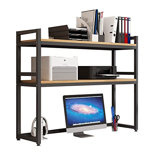 Biblioteca Estantería de escritorio para computadora - Soporte ajustable para impresora de 2 niveles, estantería de madera, estante organizador de exhibición abierto, para dormitorio, oficina y hogar