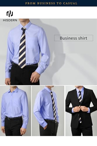 Image of HISDERN Mens Dress Shirts Long Sleeve Button Down Casual Shirts for Men Inner Contrast Formal Business Tuxedo Wedding Shirt