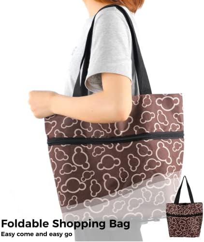 Foldable Shopping Bag with Wheels : Collapsible Trolley Bag on Wheels for Women Reusable Multi-Function Shopping Travel Tote Bag