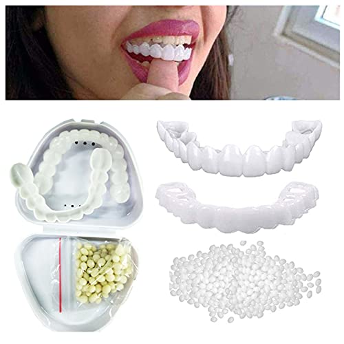 Brigtviee 2 Paires Dentier Instant, Fausse Dent en Silicone, Facette Dentaire Sourire, Prothèses Temporaires, Dentier Amovible Haut et Bas, Prothese Dentaire Blanchiment, Facette Sourire avec Boîte Cover