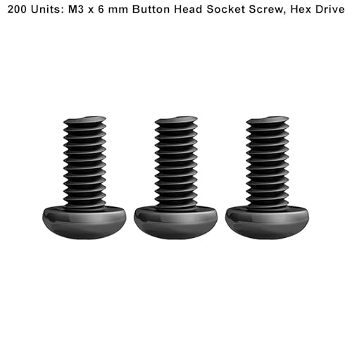 200 schwarze Schrauben M3 x 6 mm mit Rundkopf Sechskant für Inbusschlüssel, Stahllegierung, Klasse 10.9, Länge 6 mm, Knopfkopf ISO 7380, Karbonstahl mit hoher Härte
