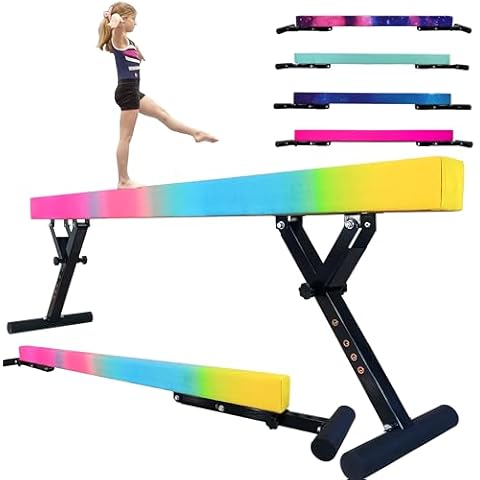 FC FUNCHEER Adjustable balane Beam for Kids - 8FT Gymnastics Beam - high and Low Floor Beam for All Gymnastic Levels-Professional Gymnastic Equipment for Home and Gym Center (Warm Rainbow, 7"-29") Cover