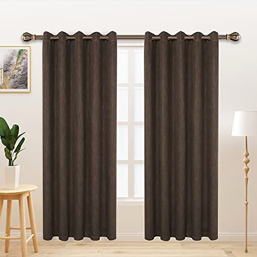 LORDTEX Cortinas opacas con textura de arpillera para dormitorio con forro térmico – cortinas gruesas para ventana de salón, 176 x 182 cm, color chocolate, juego de 2 paneles