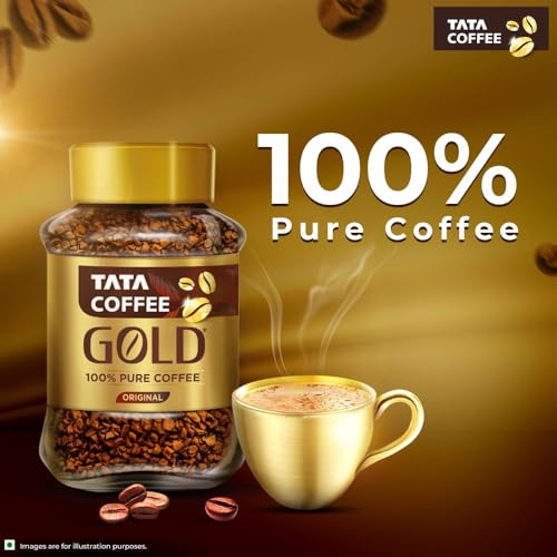 Image of Tata Coffee Gold Original, Instant & Pure Coffee Jar, 90g /95g, Freeze-Dried, Rich & Strong, Specially Sourced Robusta And Arabica Bean (Pack of 2)